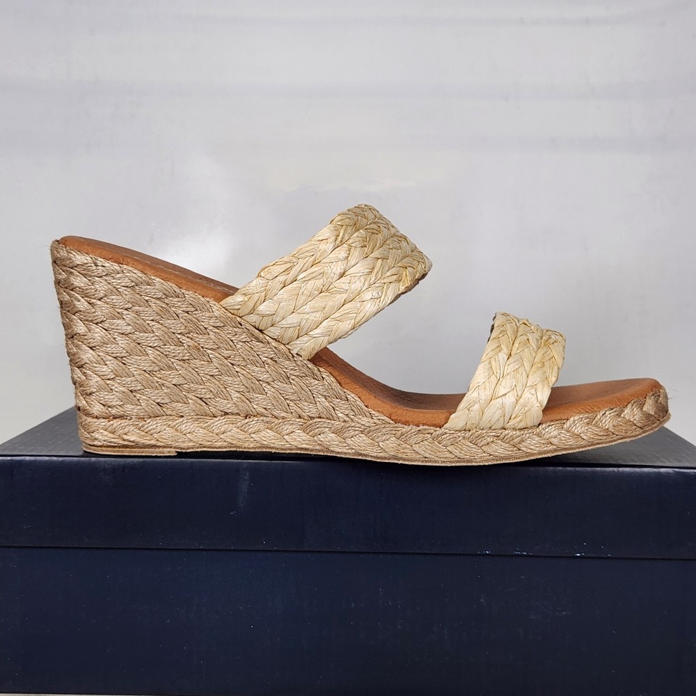 Andre Assous Nolita Rafia Wedge Sandal Womens Size 10 Beige Woven Espadrille